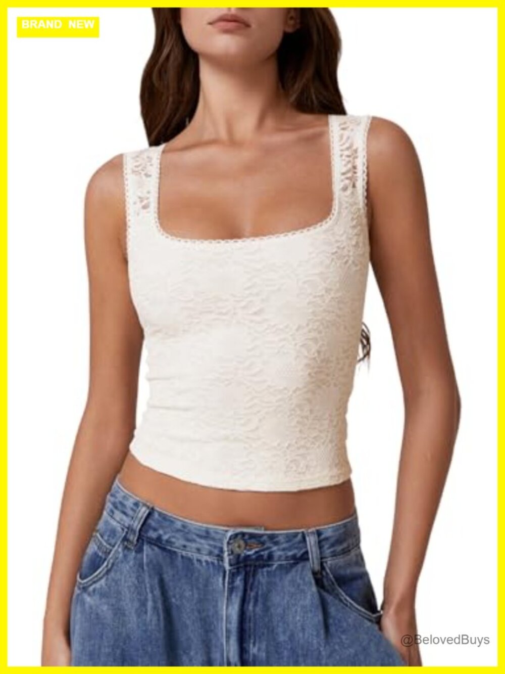 Lace Trim Square Neck Sleeveless Double-Layer Tank Top